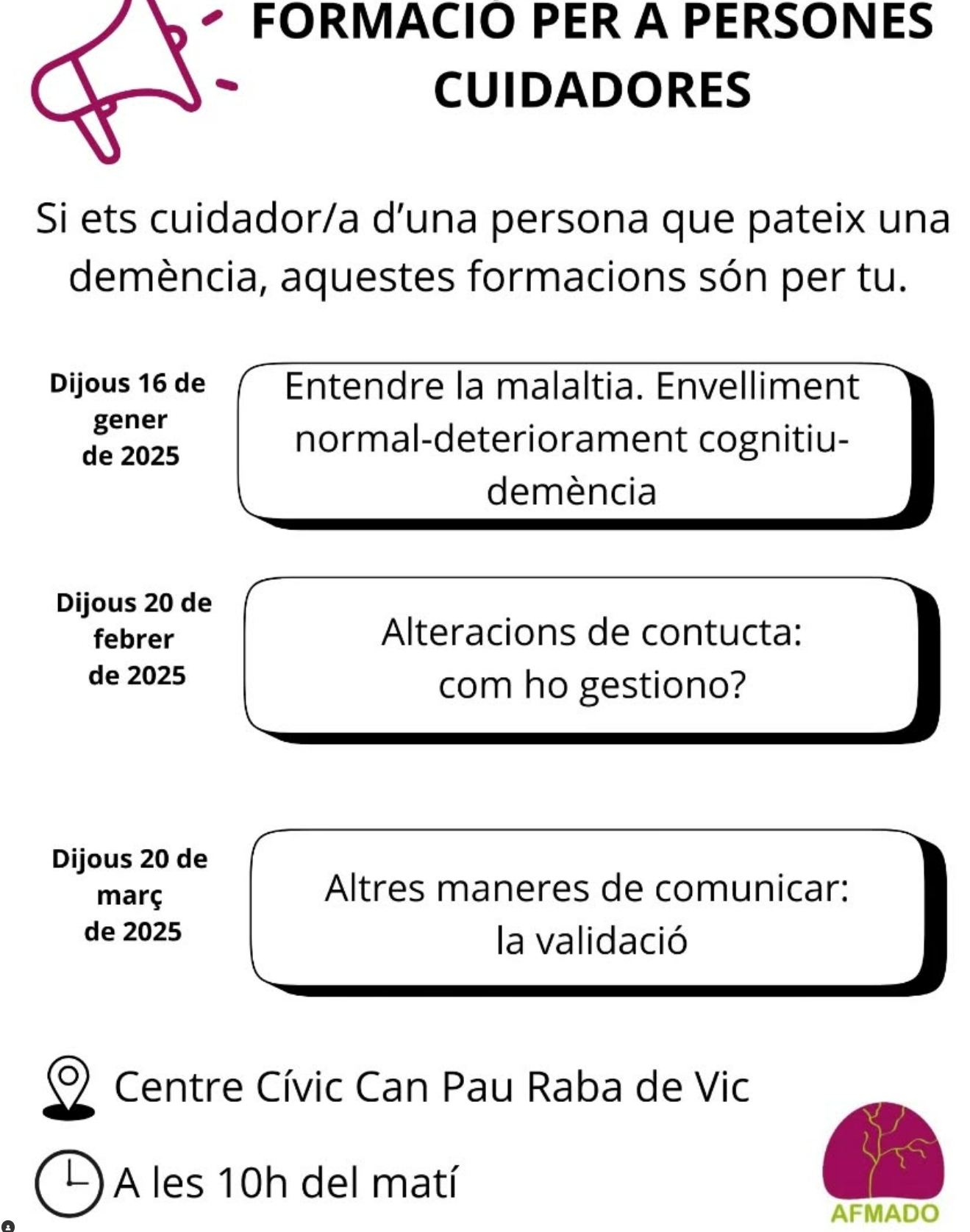 Oferim formacions per a persones cuidadores